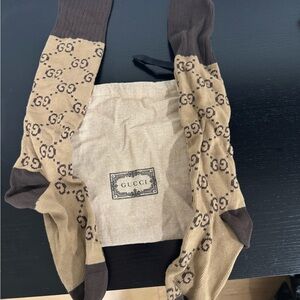 Gucci Beige and Dark Brown GG Patterned Socks